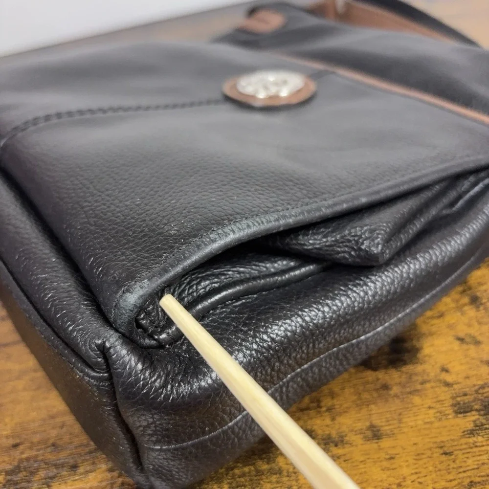 Brighton Selena Organizer Crossbody Bag Black Brown Leather Adjustable Zip Top